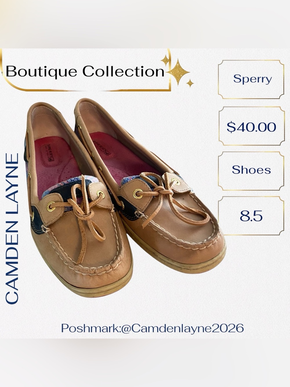 Sperry Women’s Tan, Navy & Multicolor Sequin Boat Shoe - Picture 3 of 5